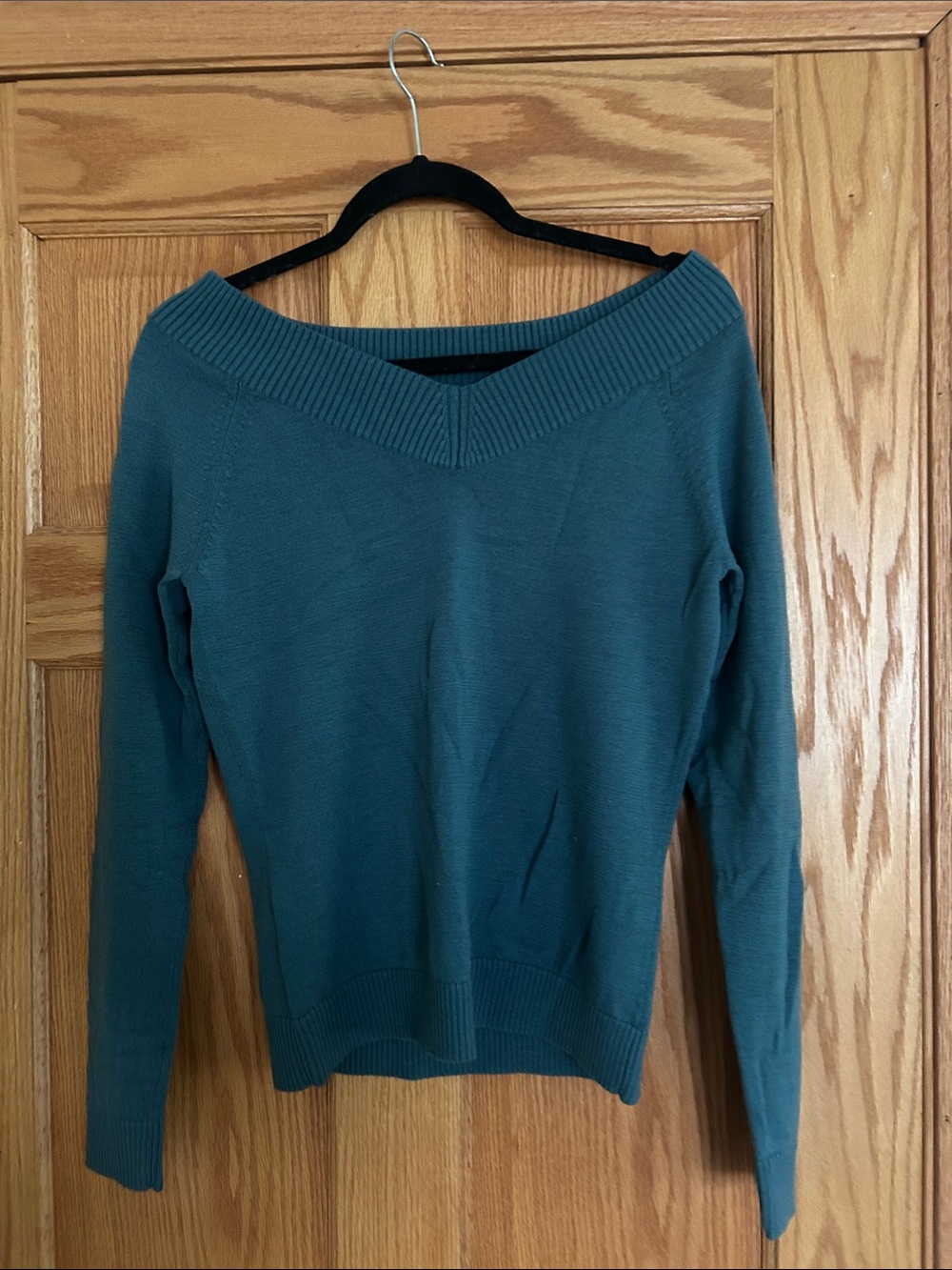 Ann Taylor Teal 100% Wool V-Neck Sweater